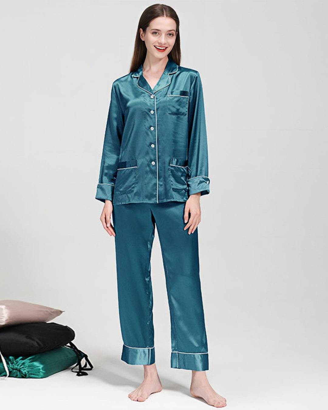 22 Momme Lapel Collar Silk Pajamas Set