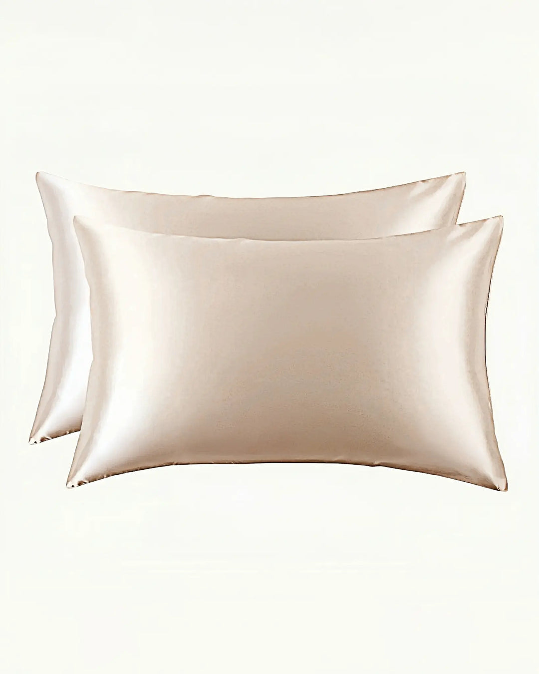 Two SusanSilk New Arrival 25 Momme Beauty Silk Pillowcase Zippers, reminiscent of luxurious satin, are placed side by side against a white background.