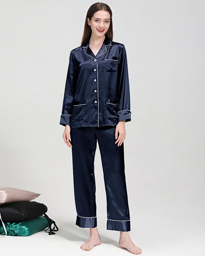 22 Momme Lapel Collar Silk Pajamas Set