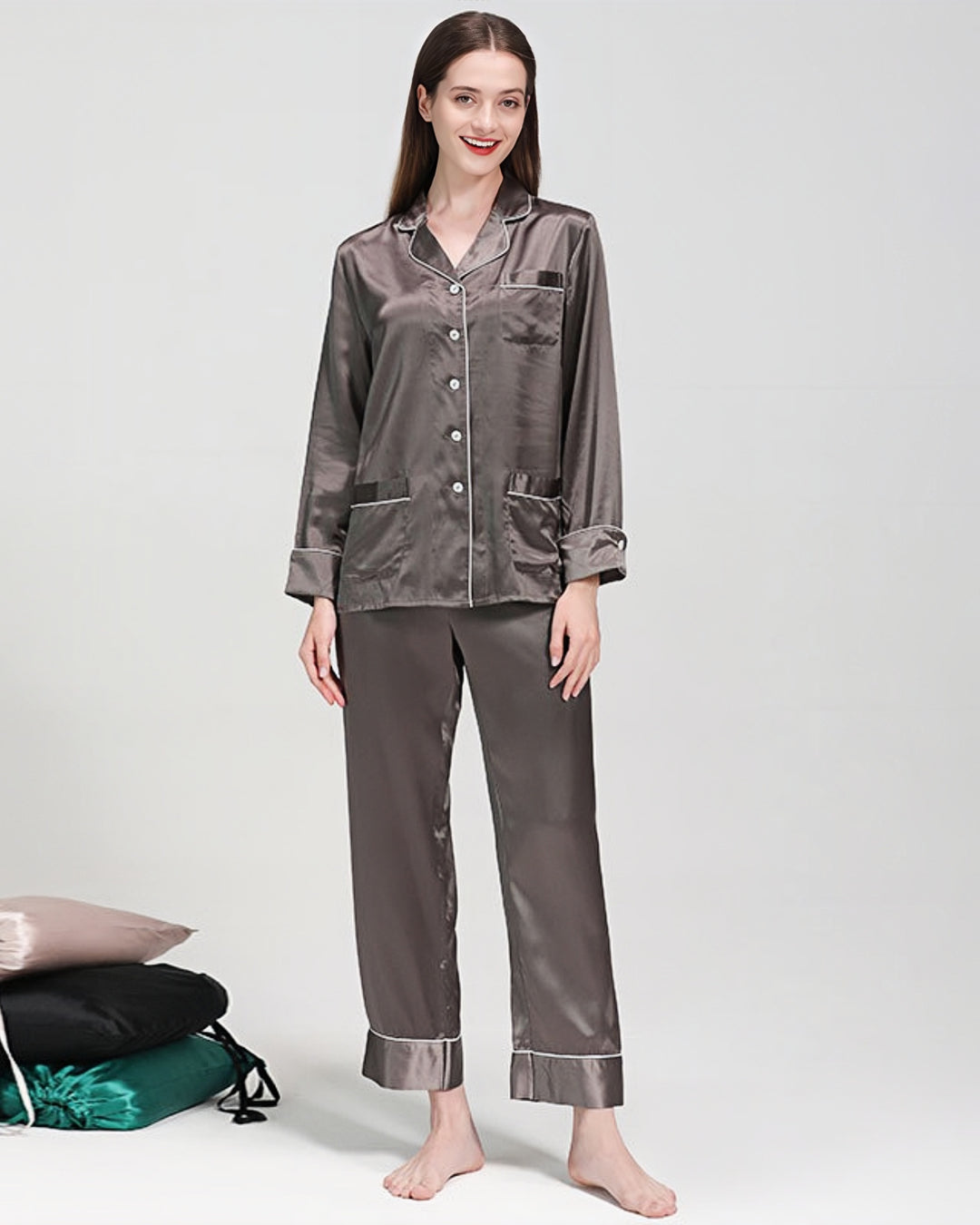 22 Momme Lapel Collar Silk Pajamas Set