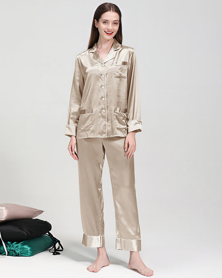 22 Momme Lapel Collar Silk Pajamas Set