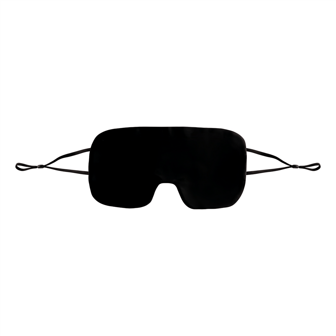 The SusanSilk Oversized Silk Eye Mask in black features an elastic strap on each side.