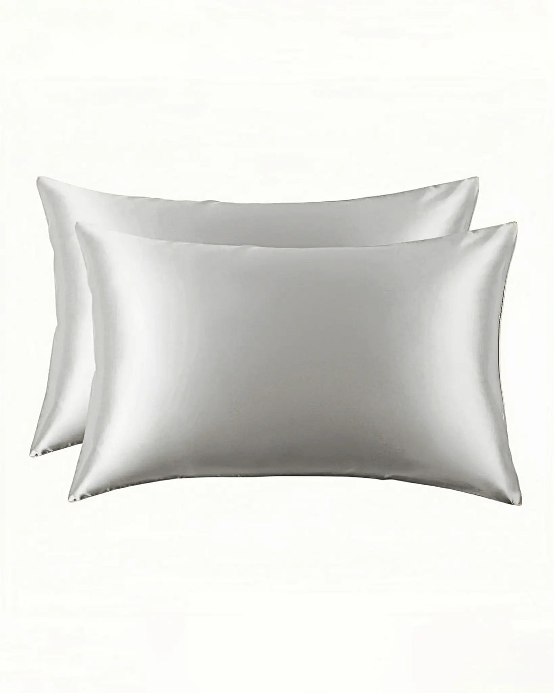 Two New Arrival 25 Momme Beauty Silk Pillowcase Zippers, crafted from luxurious SusanSilk, overlap slightly against a plain white background.