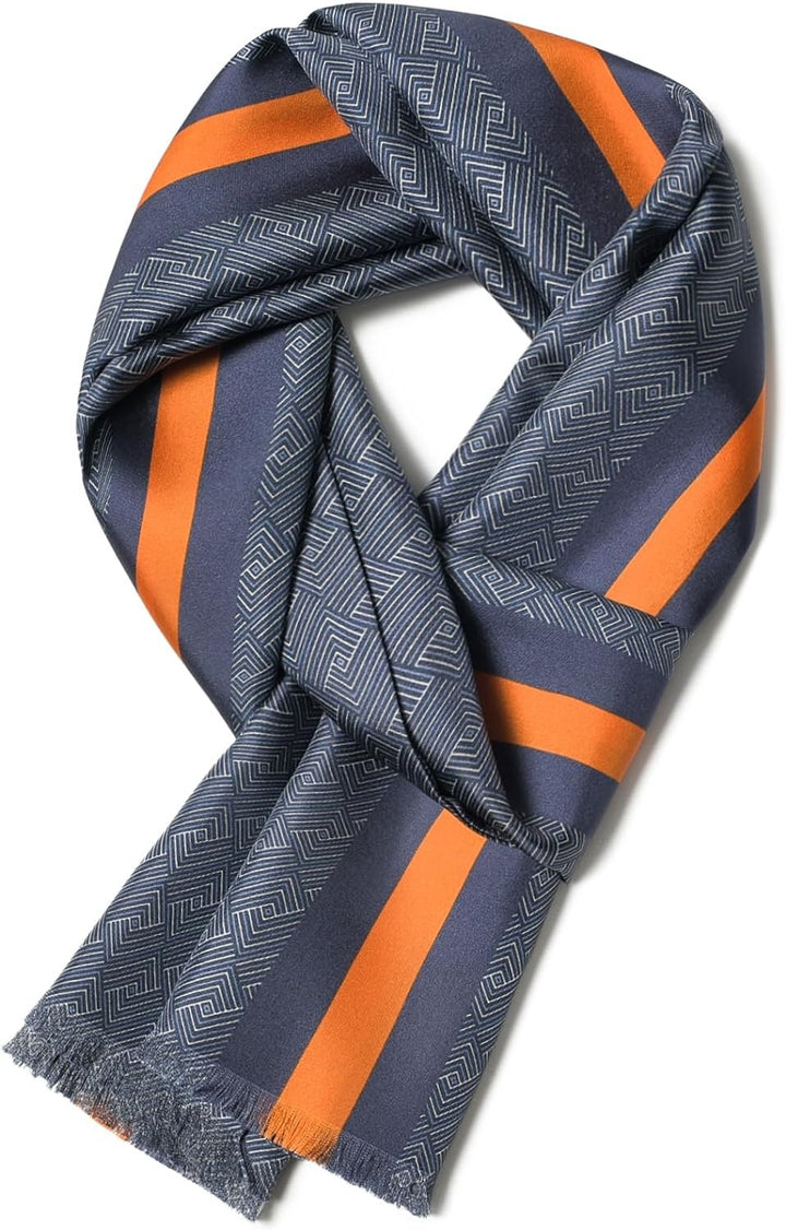 Luxurious Men's Silk Twill Scarf- Blue Yellow