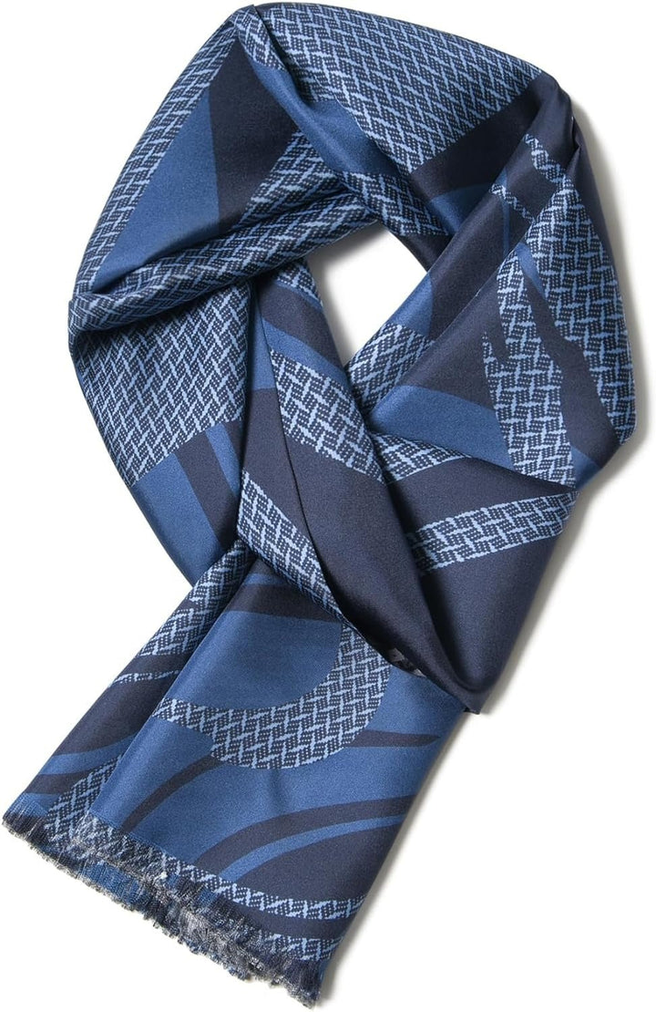 A Luxurious Men's Silk Twill Scarf- Dreamy Blue by SusanSilk is folded in an elegant loop.