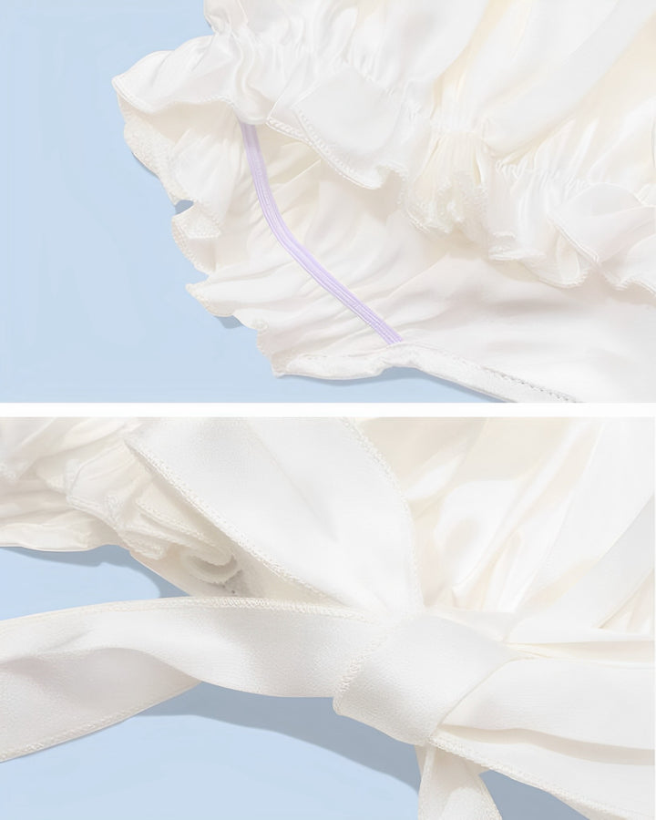 Flounced Silk Sleep Cap with Ribbons