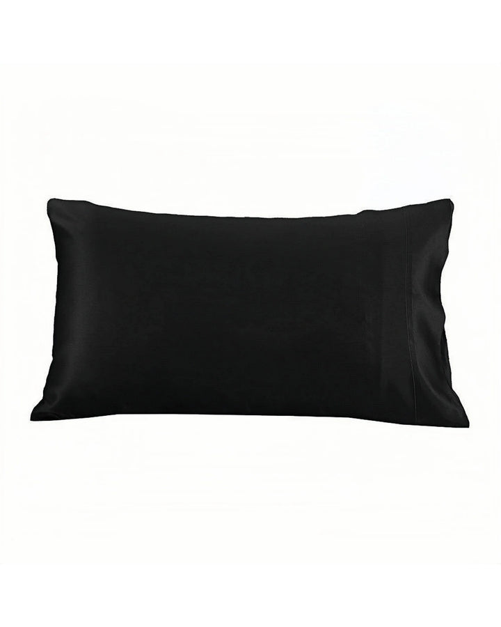 A New Arrival 22 Momme Silk Pillowcase Envelope in black from SusanSilk with a smooth, plain silk surface on a white background.