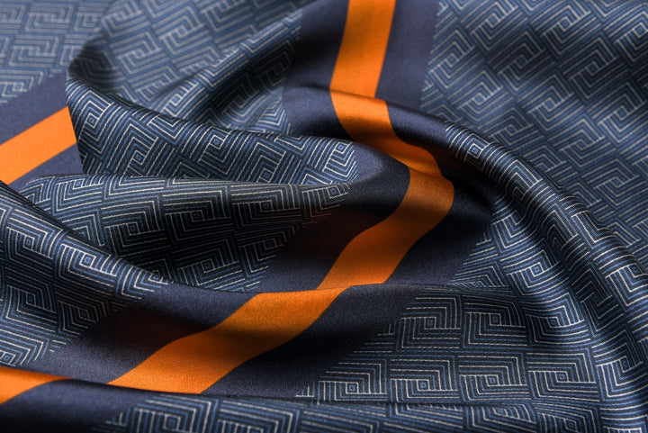 Luxurious Men's Silk Twill Scarf- Blue Yellow