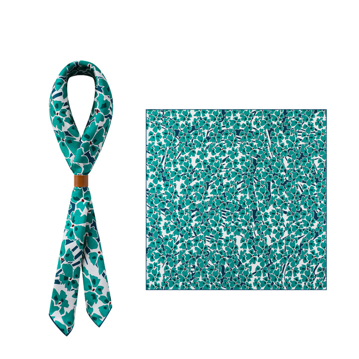 Green &  Flourishing Flower Square Silk Scarf