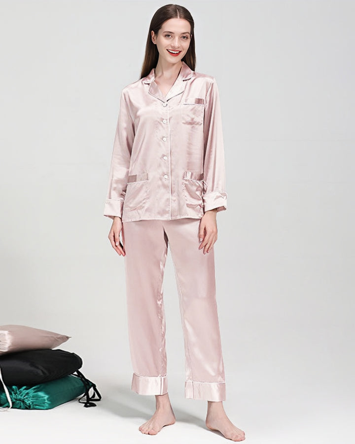 22 Momme Lapel Collar Silk Pajamas Set