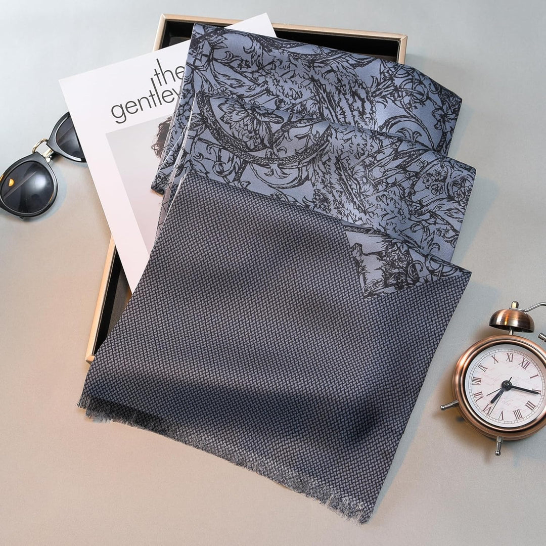 Luxurious Men's Silk Twill Scarf -Gentleman Gray