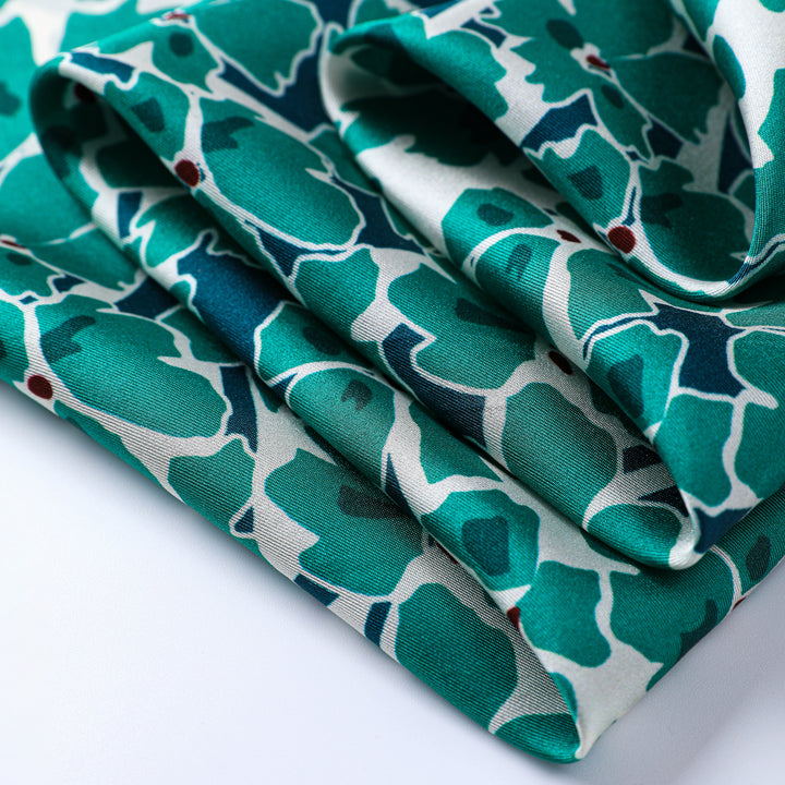 Green &  Flourishing Flower Square Silk Scarf