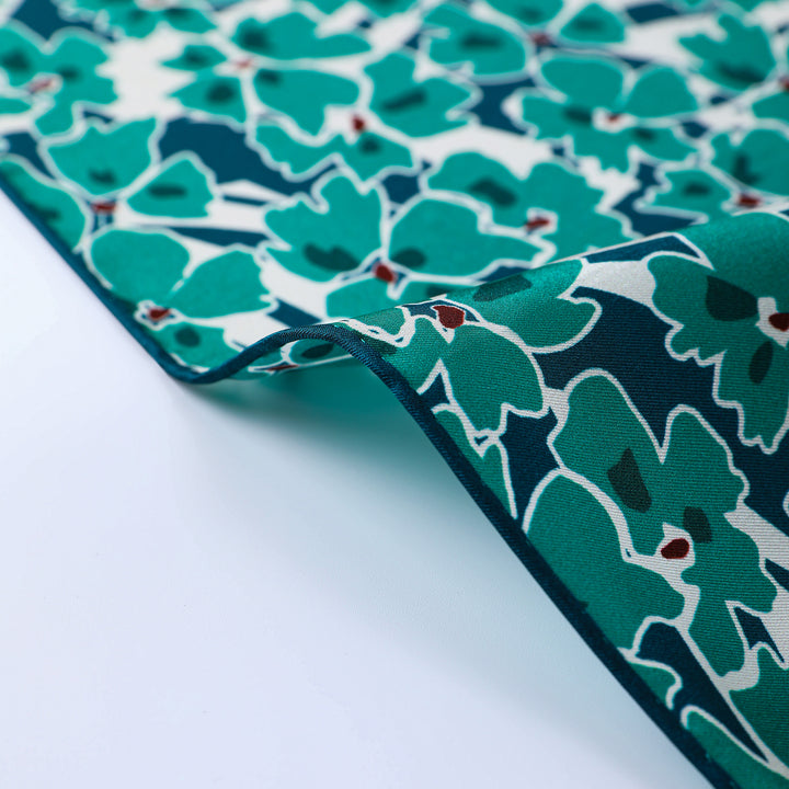 Green &  Flourishing Flower Square Silk Scarf