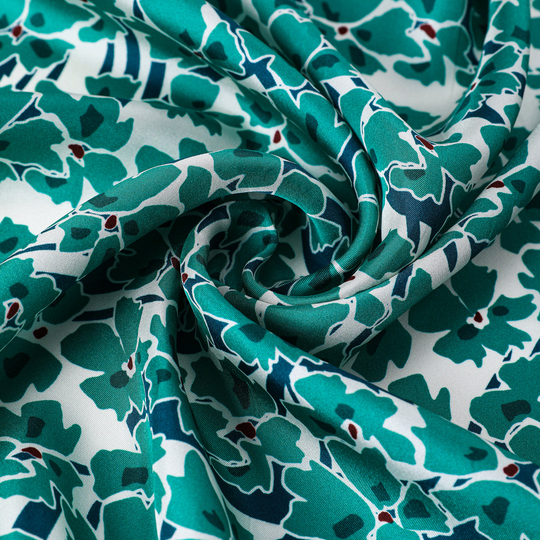 Green &  Flourishing Flower Square Silk Scarf