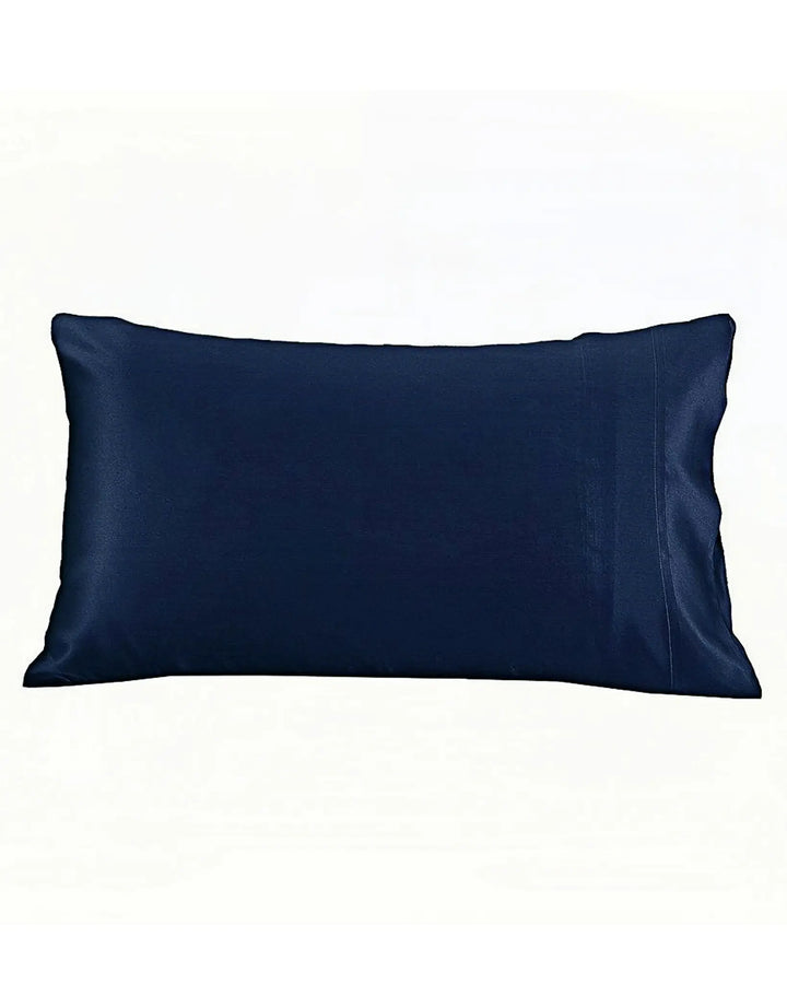 A rectangular pillow with a plain design, crafted from soft dark blue silk and placed against a white background, featuring the SusanSilk New Arrival 22 Momme Silk Pillowcase Envelope.