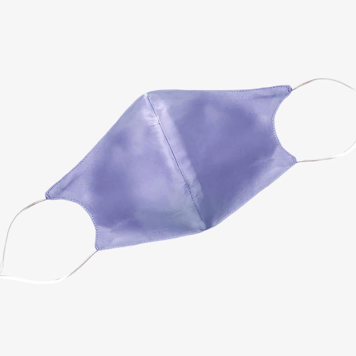 A light purple Double Layer Silk Face Mask with Nose Wire by SusanSilk, featuring ear loops on both sides for a secure fit over the nose and mouth, sold in a set of 3.