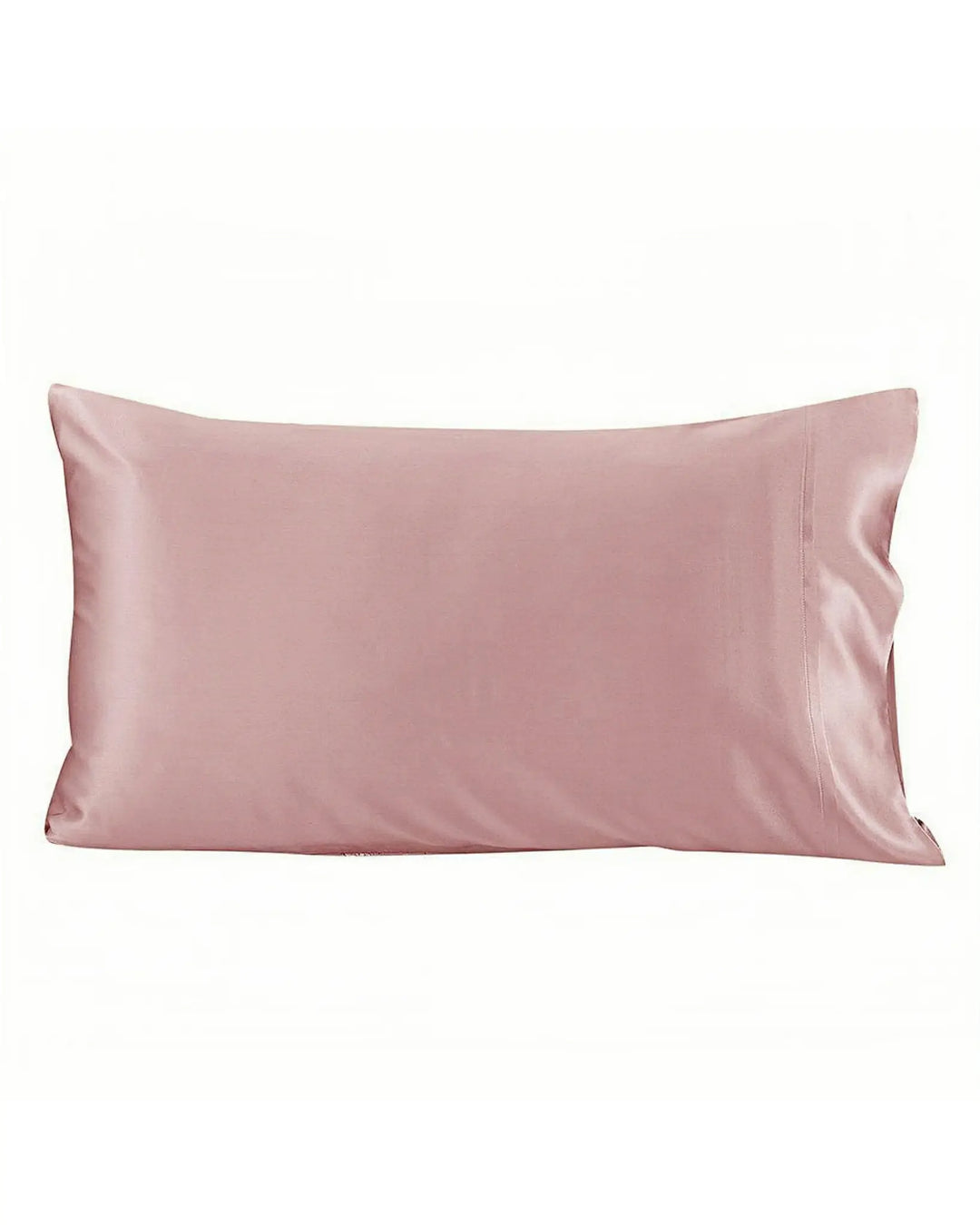 A rectangular SusanSilk New Arrival 22 Momme Silk Pillowcase Envelope in pink is displayed against a plain white background, showcasing its smooth and glossy silk surface.