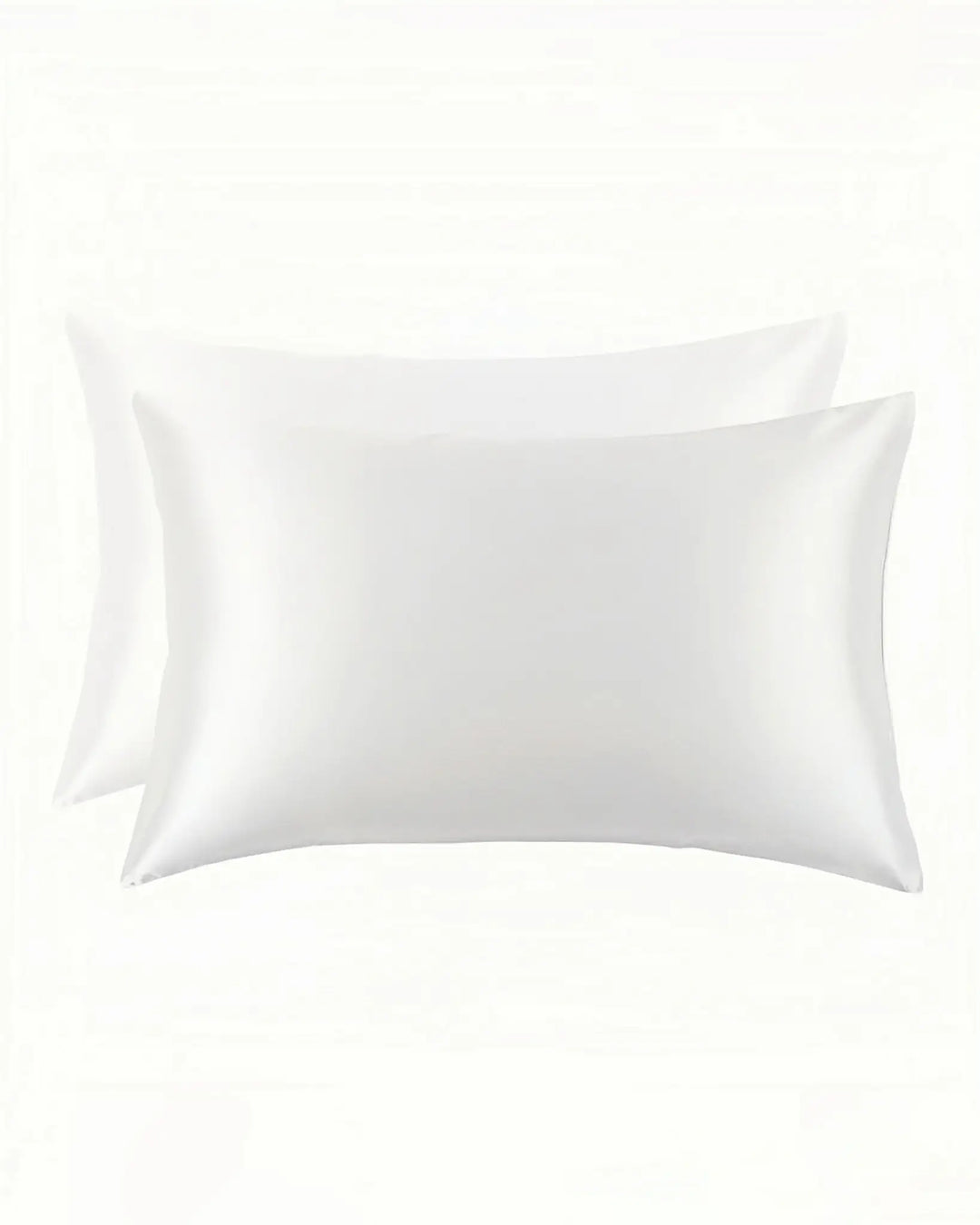 Two pillowcases from SusanSilk, called the New Arrival 25 Momme Beauty Silk Pillowcase Zipper, crafted from luxurious white silk and rectangular in shape, are displayed against a white background.