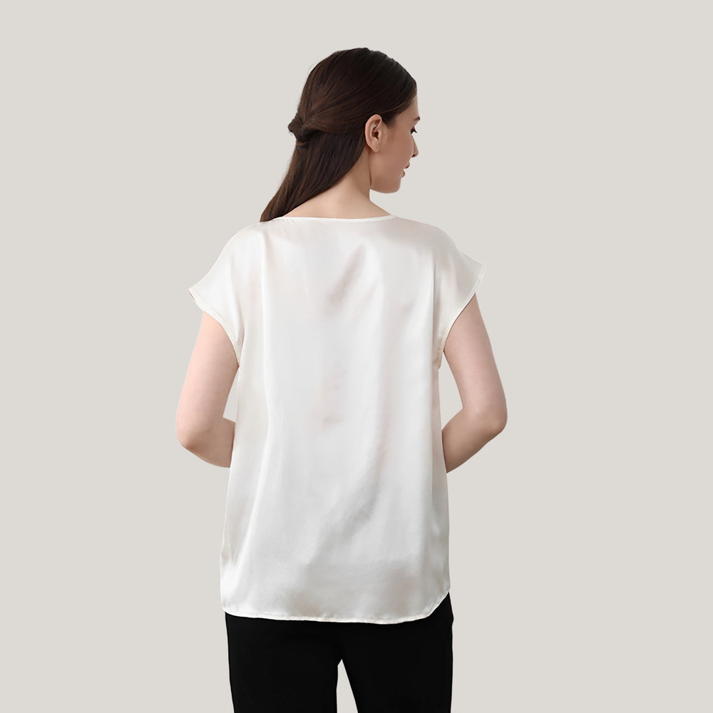 19 Momme Mulberry Silk T-Shirt Round-Neck Loose Short Sleeves - SusanSilk