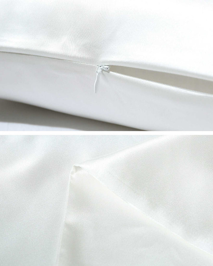 Close-up images of the 19 Momme Silk Pillowcase Zipper by SusanSilk, showcasing its hidden zipper closure and smooth fabric texture.