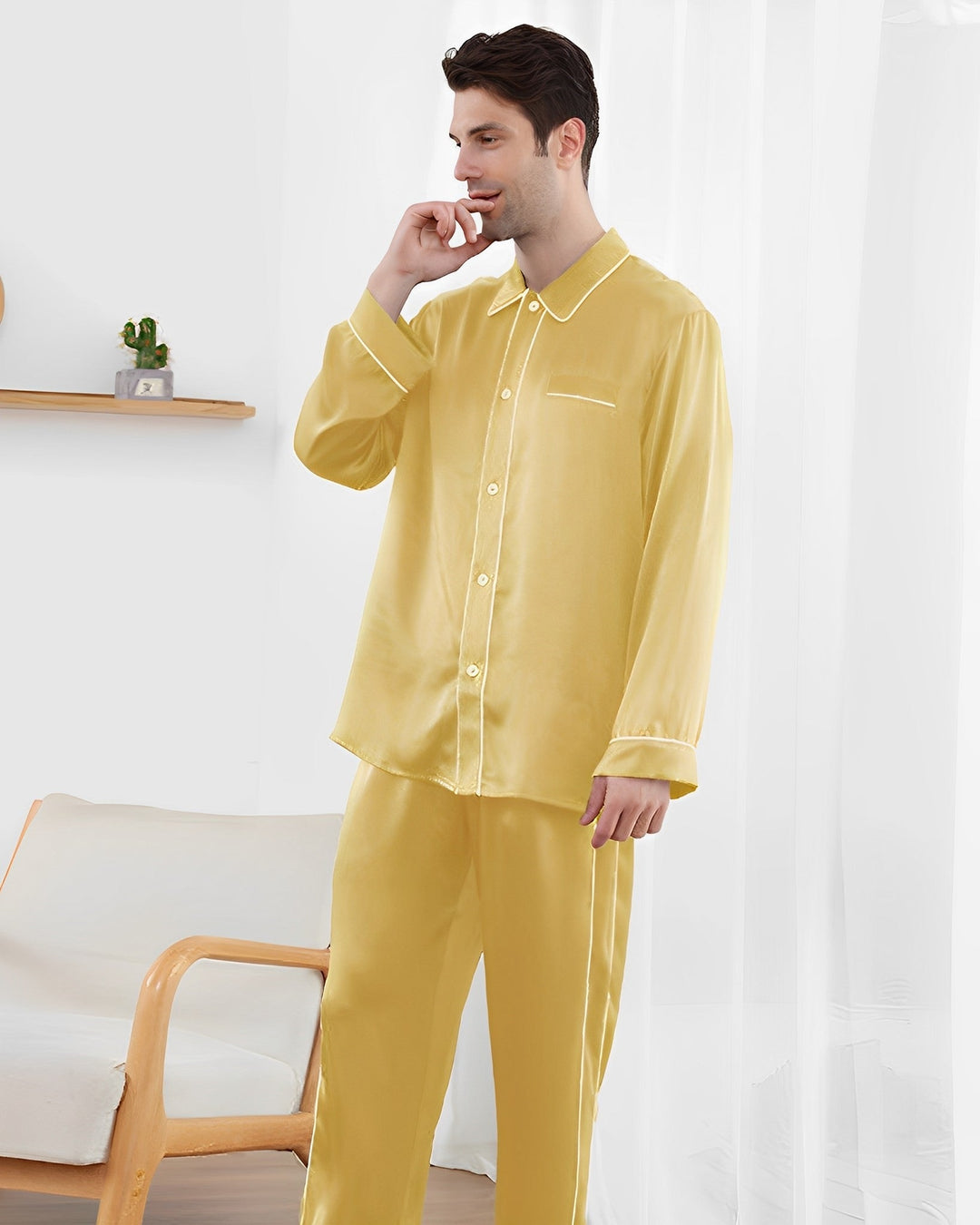 Silk Piped Pyjama Set, Pyjamas
