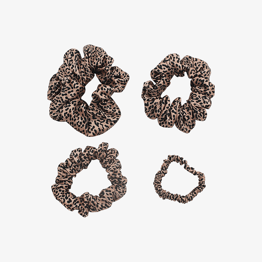 22 Momme Leopard Print Mulberry Silk Scrunchies 4PCS - SusanSilk