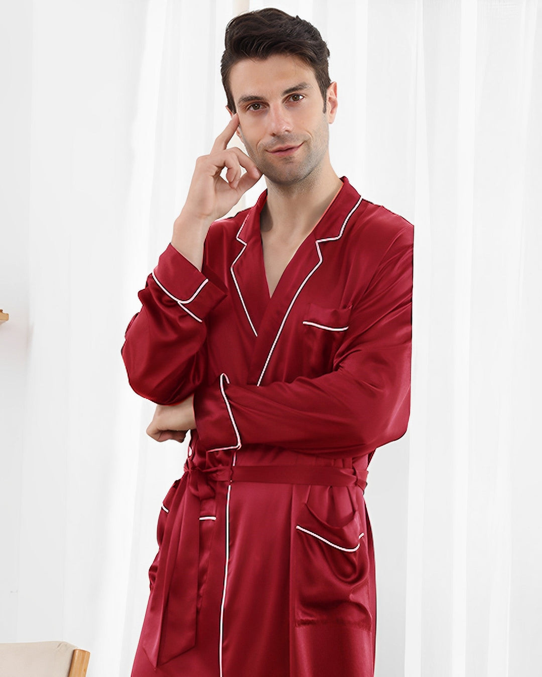 Luxury Silk Pajama Set in Garnet Red
