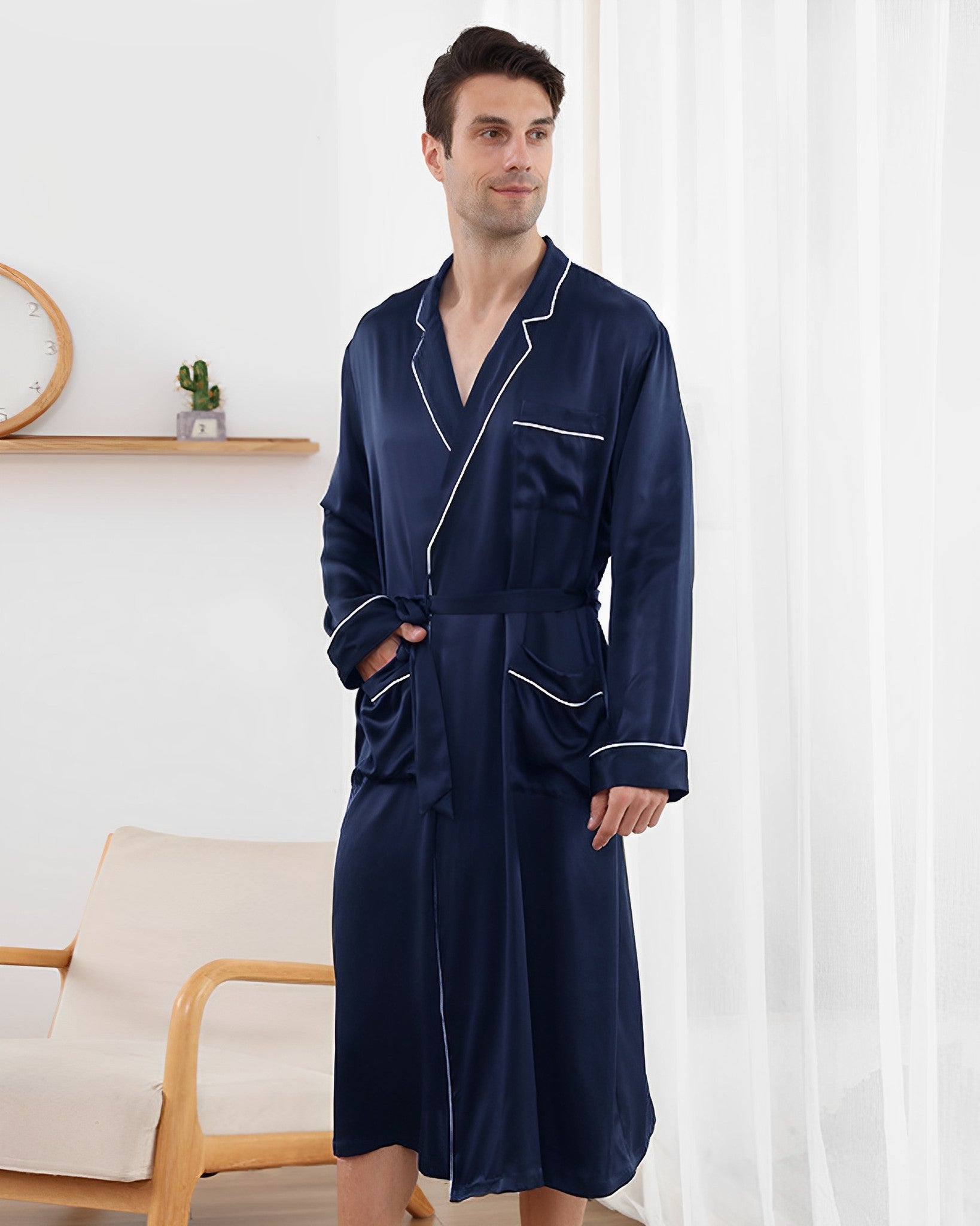 Navy blue silk robe hotsell