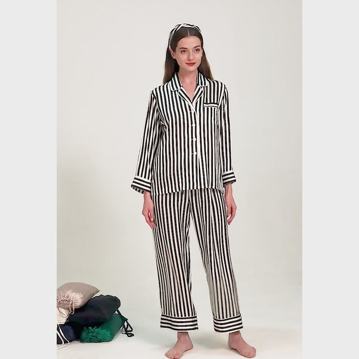 Chic Stripe Silk Pajamas Set