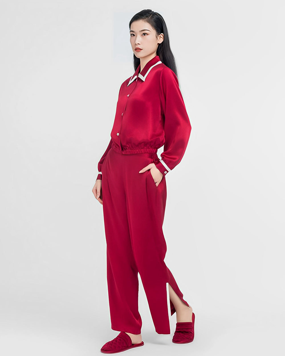 French red silk pajamas - SusanSilk