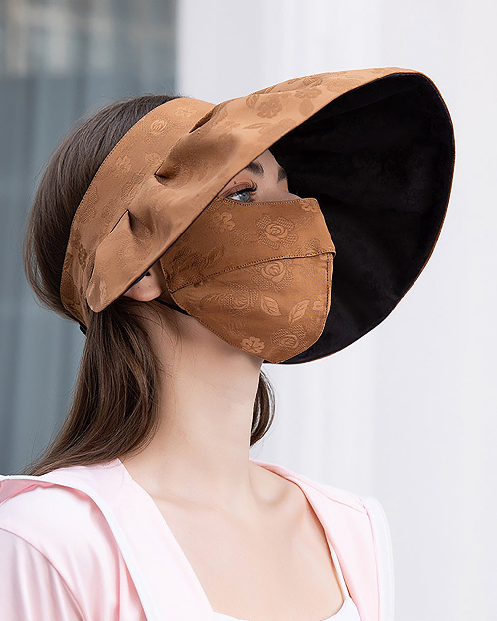 Gambiered Canton Gauze Jacquard Large Brim Hats & Face Masks - SusanSilk