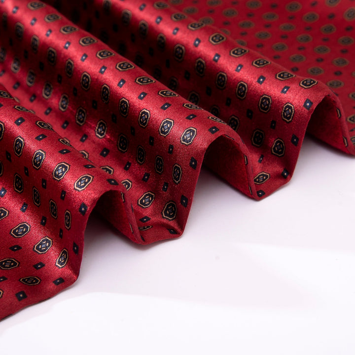 Geometric Pattern Long Silk Brushed Scarf - Garnet - SusanSilk
