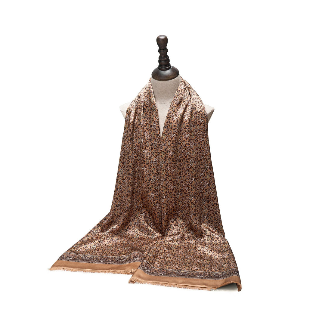 Geometric Pattern Long Silk Brushed Scarf - Gold - SusanSilk