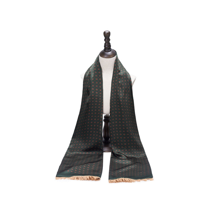 Geometric Pattern Long Silk Brushed Scarf - Green - SusanSilk