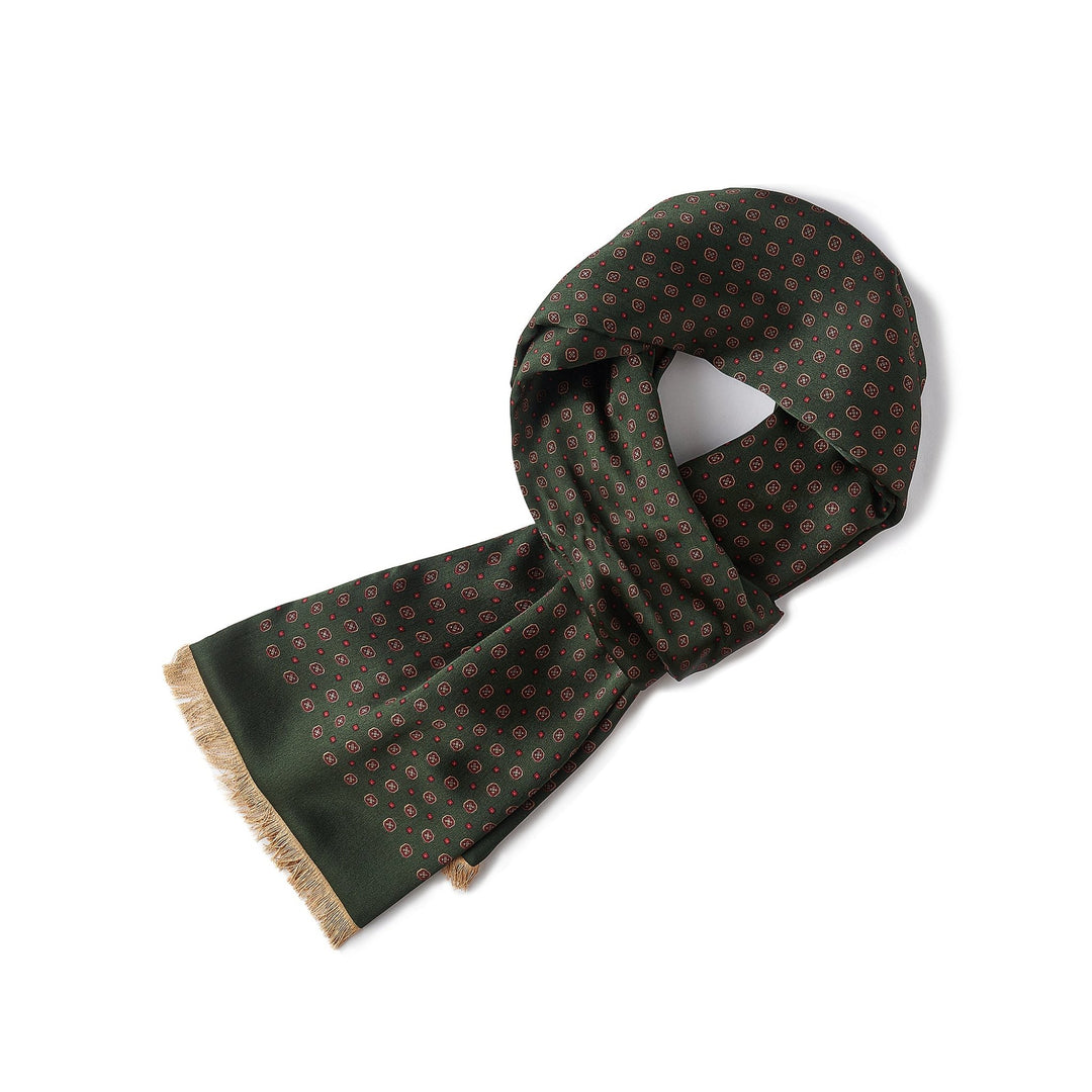 Geometric Pattern Long Silk Brushed Scarf - Green - SusanSilk