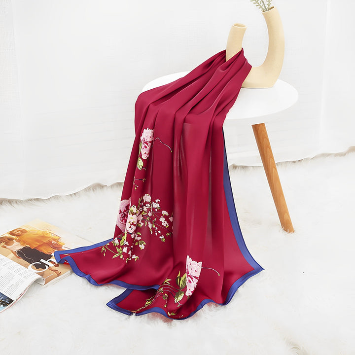 Ornament & Floral Long Silk Crepe Scarf - SusanSilk