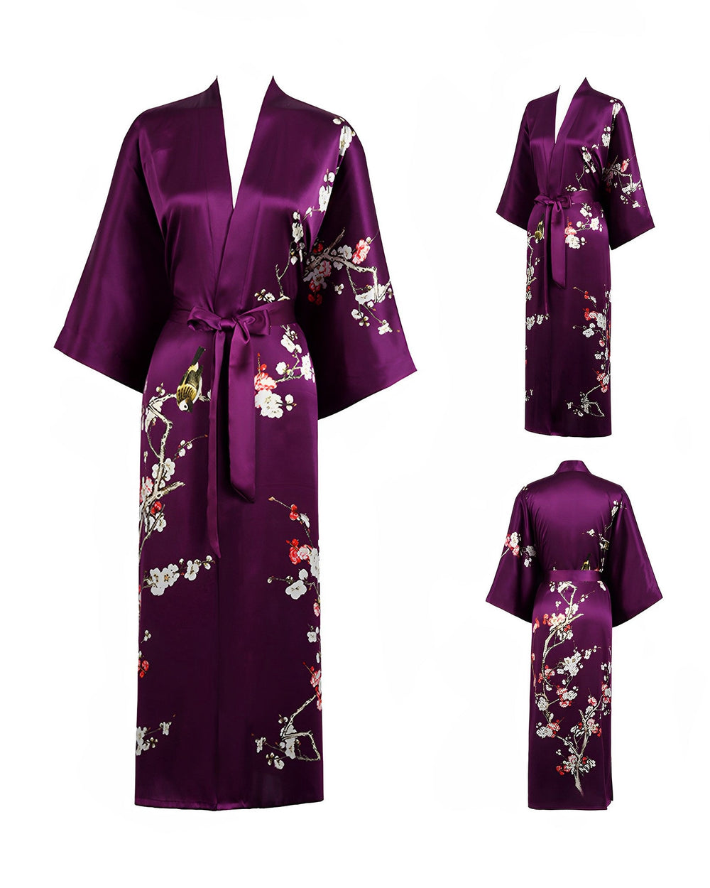 Silk Kimono Long Pajamas Plum Style - SusanSilk