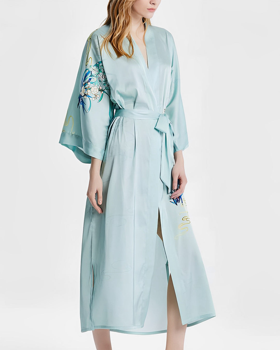 Silk Kimono Long With Orchids - SusanSilk
