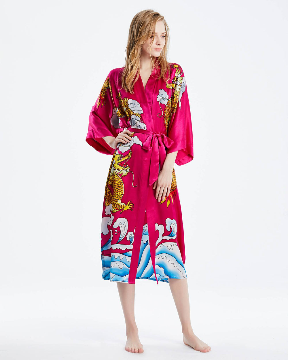 Silk Kimono With Atmospheric Dragon Pattern - SusanSilk